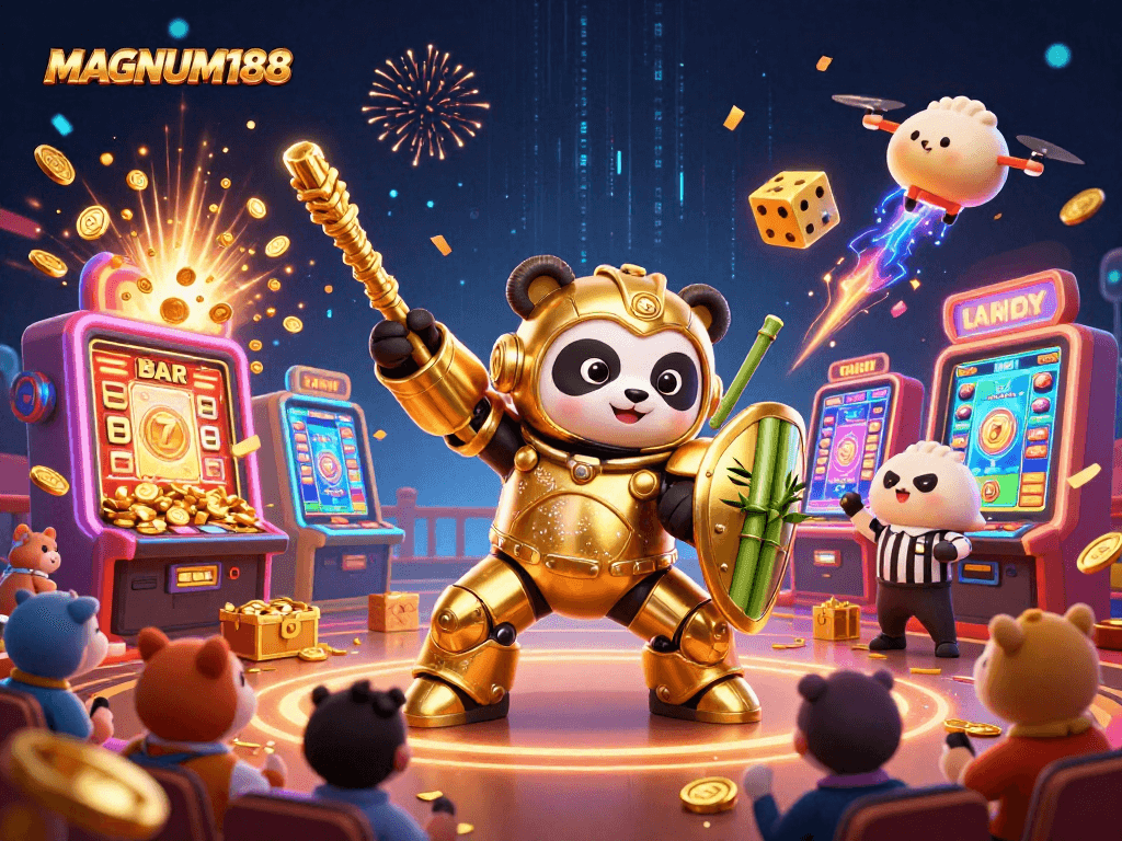 Bet on excitement with MAGNUM188's vibrant 3D illustration of a sports betting arena.