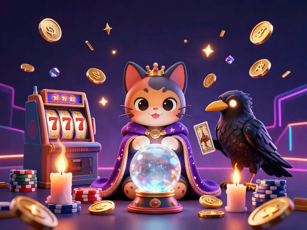 Play engaging slot games with a mystic cat, tarot raven, and floating coins at slot depo 5k.
