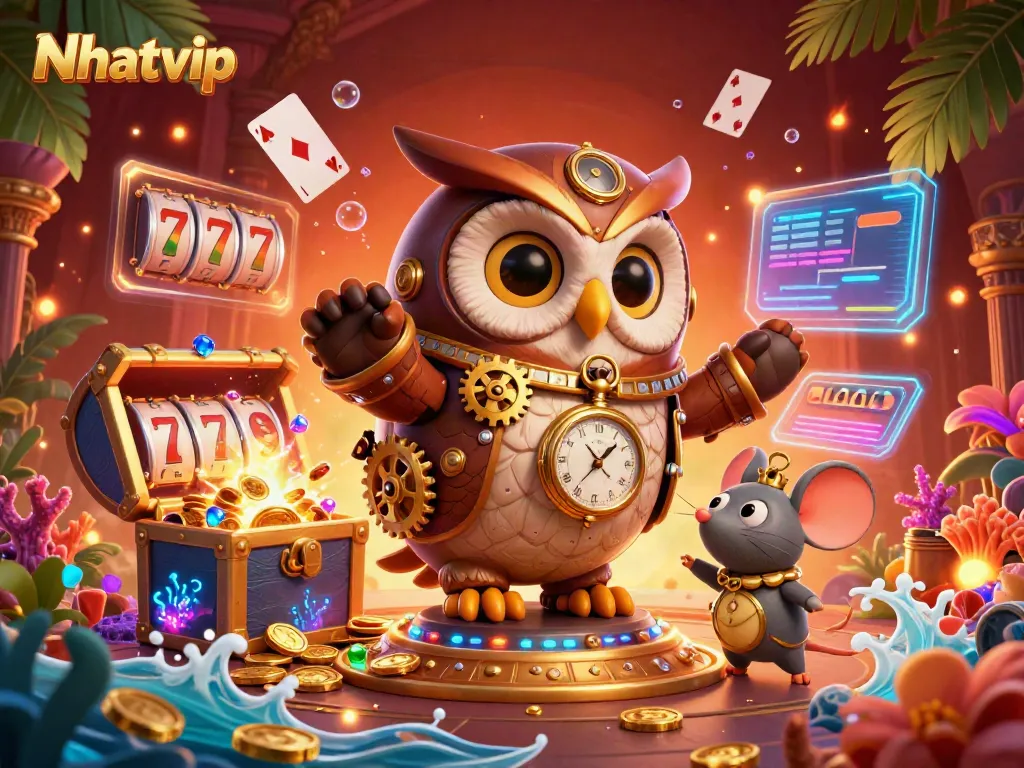 Nhatvip brings exciting slot adventures with a time-traveling owl in a steampunk setting.
