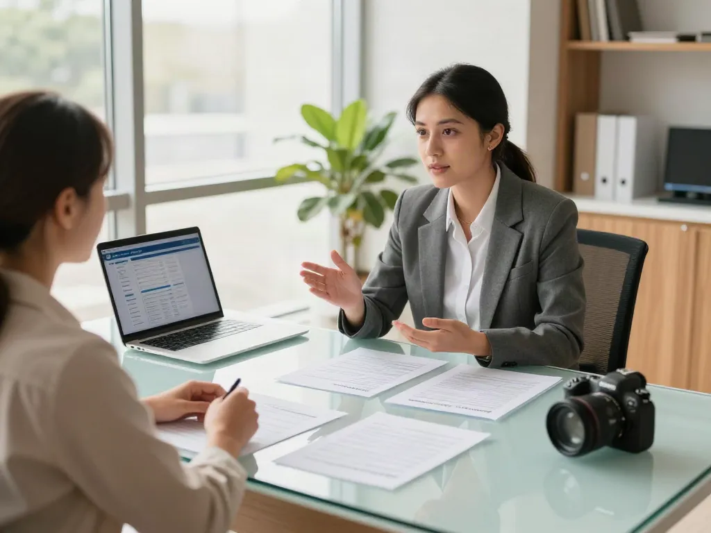 Payday Loans Co Alberta consultation at a modern lending office with a financial advisor.