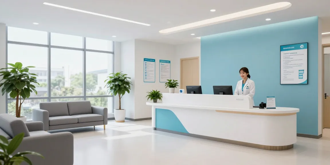 A bright and welcoming healthcare environment featuring a modern clinic reception area, promoting patient care and trust with link gacor integrated.