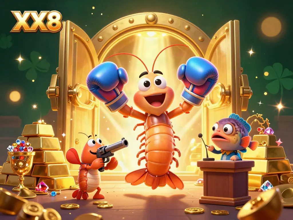 Experience the excitement of XX8 casino with vibrant 3D characters and dazzling treasures.