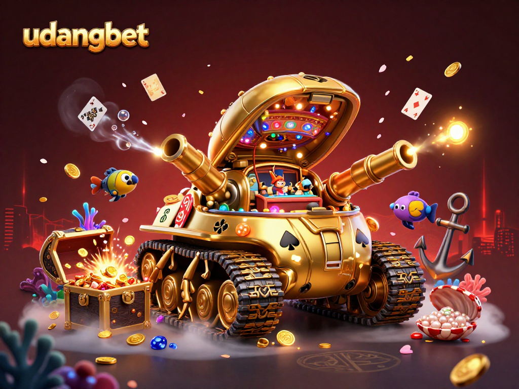 Join the udangbet adventure with a golden beetle tank showcasing a lively casino scene.