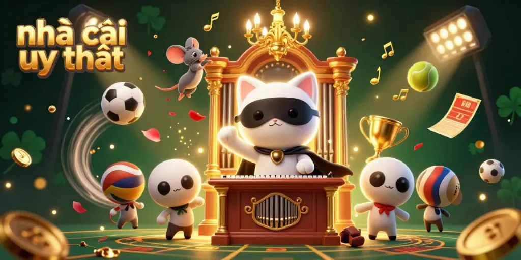 Engage with the vibrant scene showcasing nhà cái uy tín through dynamic sports betting elements and enchanting casino characters.