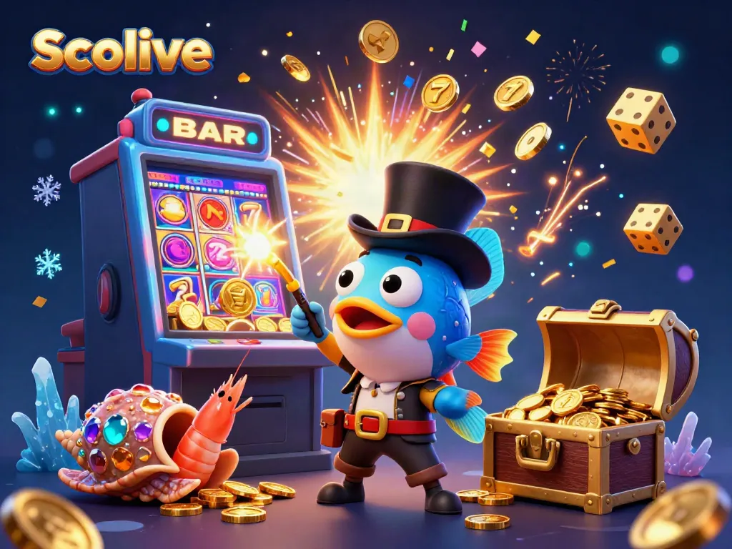 Socolive pushes boundaries with a vibrant 3D anglerfish scene dazzling in jackpot glory amidst thrilling casino elements.