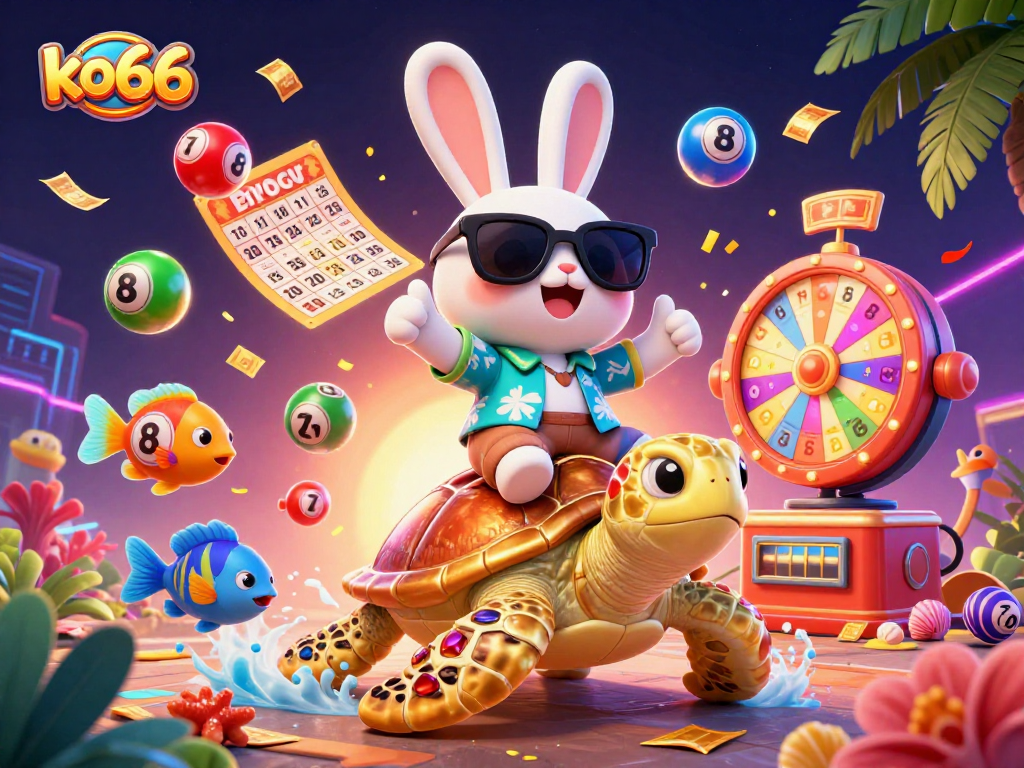 Engage with ko66 by winning exciting prizes in this vibrant gaming illustration.