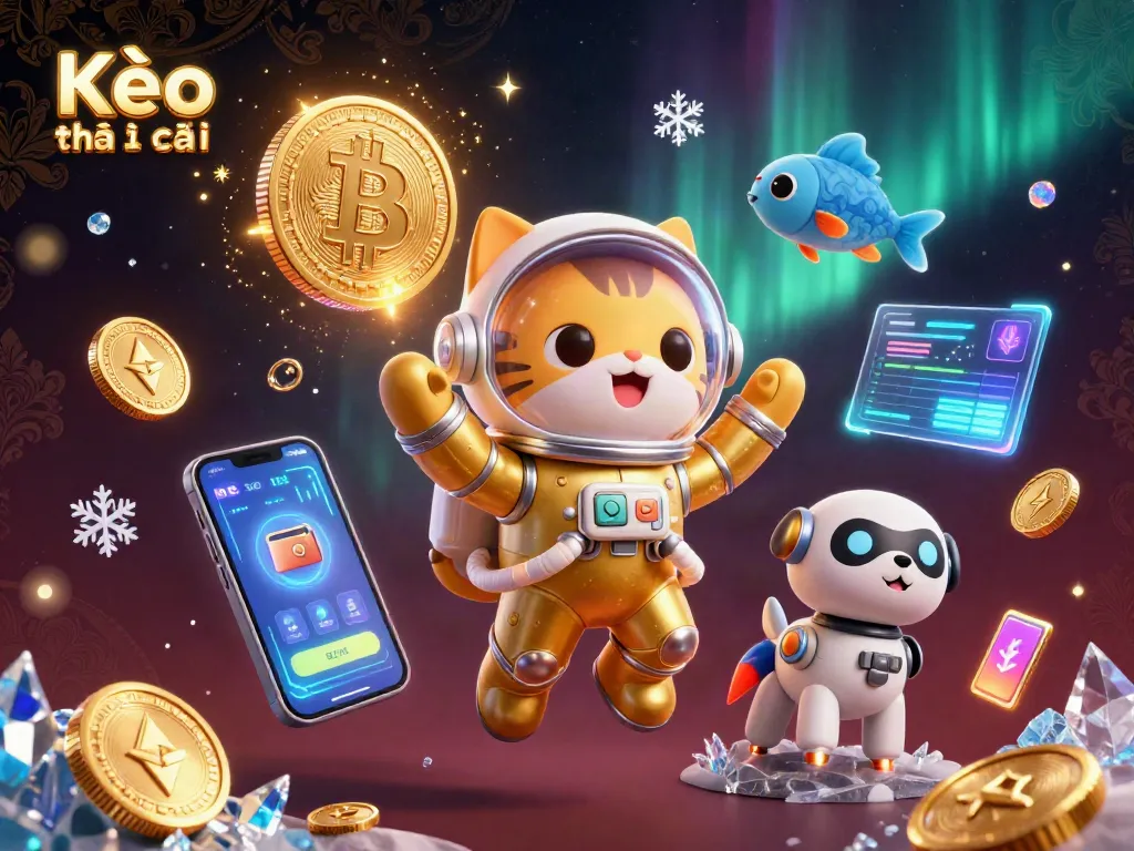 Engage with Kèo nhà cái through a vibrant 3D scene featuring an astronaut cat and a robotic dog sprite.