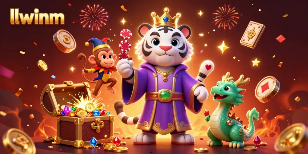Engage with llwinm's vibrant gaming experience featuring slots, treasure, and casino elements.