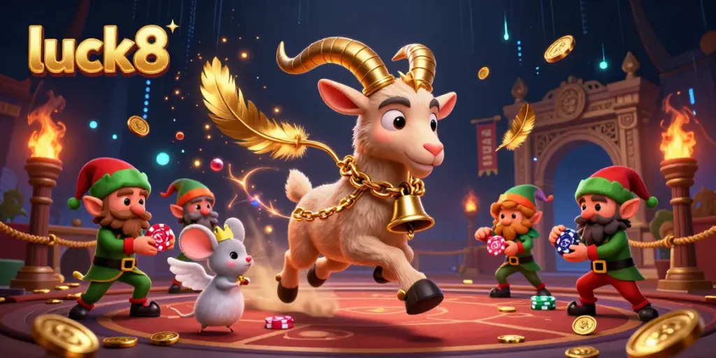 Experience the thrilling excitement at luck8 as festive creatures animate a captivating casino scene.