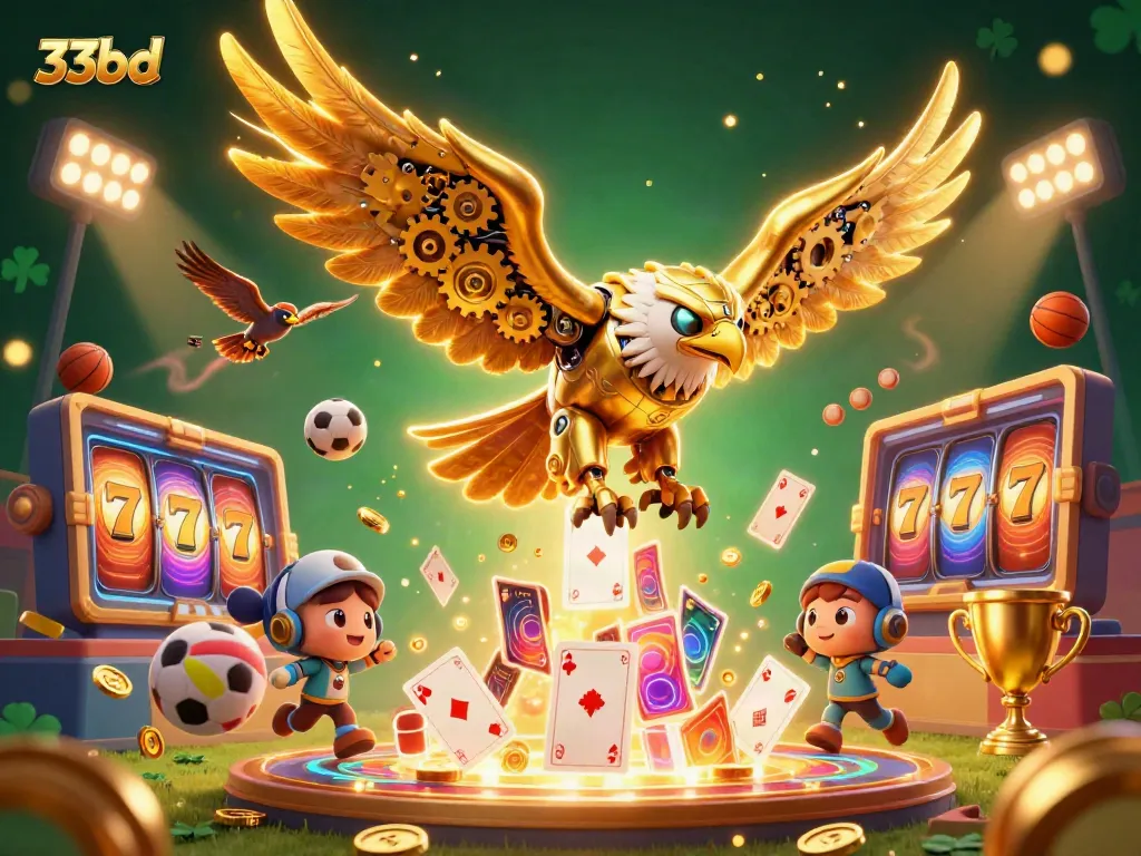 Experience thrilling gameplay with 33bd through an exciting casino scene featuring a golden eagle and sports elements.