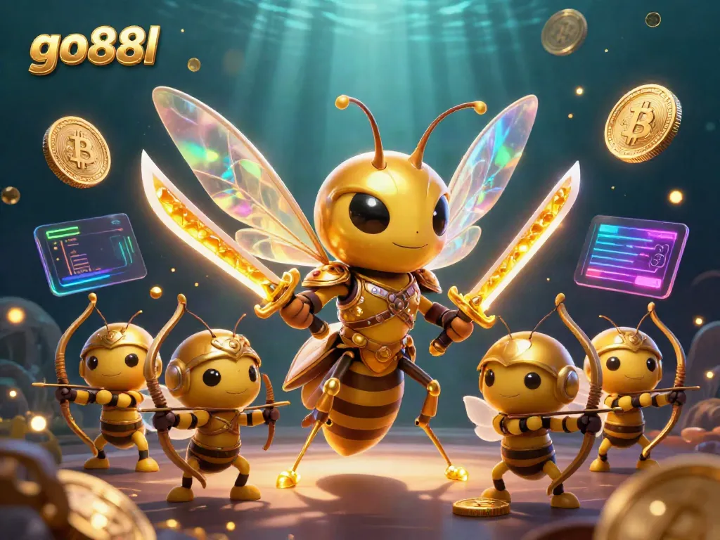 Engage with the thrilling world of go88l as a giant samurai hornet battles while surrounded by animated crypto elements.