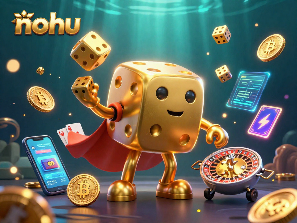 Play nohu with dynamic dice and crypto coins in a vibrant casino scene for an exciting experience.