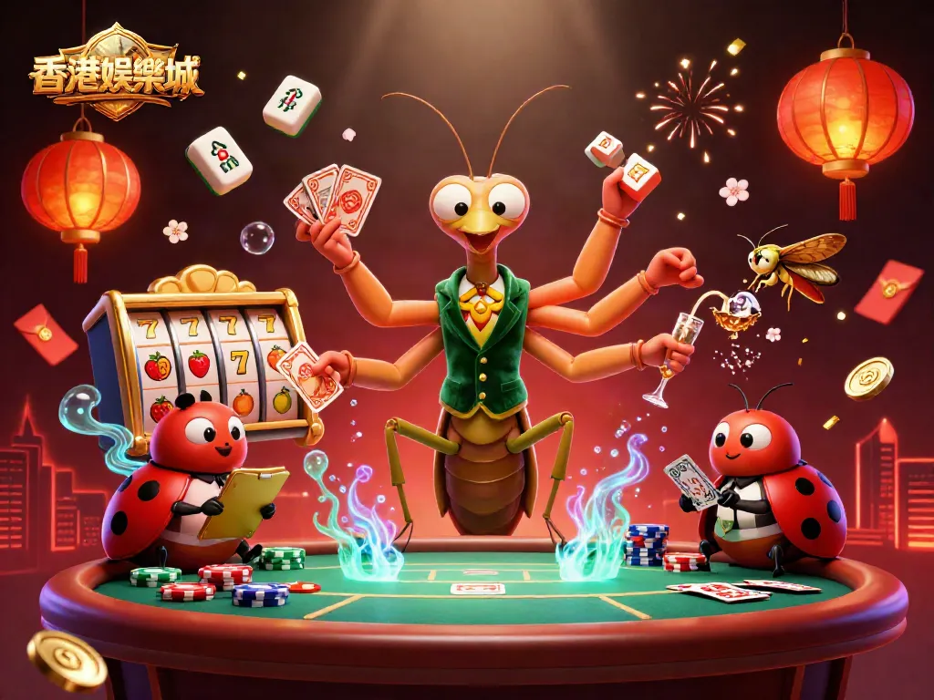 Experience the excitement of 香港娛樂城 with detailed characters and vibrant casino elements in a lively 3D illustration.
