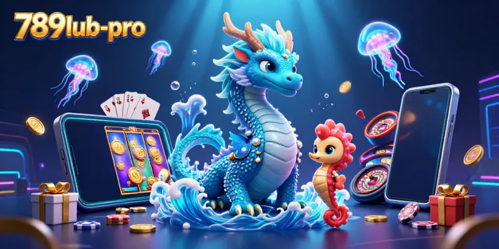 Engage in casino thrills with vibrant 789lub-pro gambling adventure featuring dynamic dragon and seahorse knight