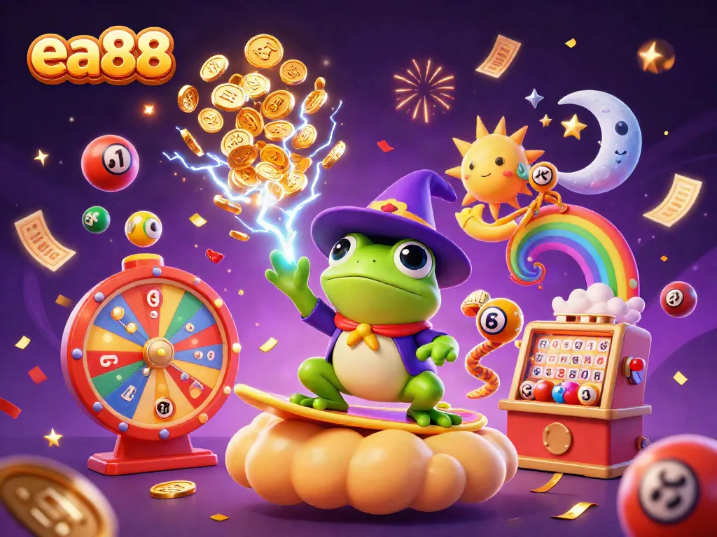 Experience the fun of gaming with ea88 featuring golden coins and colorful lottery elements.