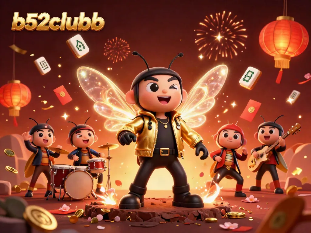 Engage with b52clubb through a vibrant 3D casino illustration featuring lively characters and exciting elements.