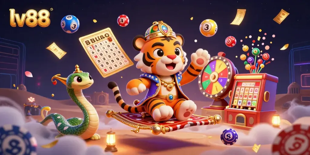 Experience winning with lv88 in a vibrant 3D casino scene full of dynamic lottery elements.
