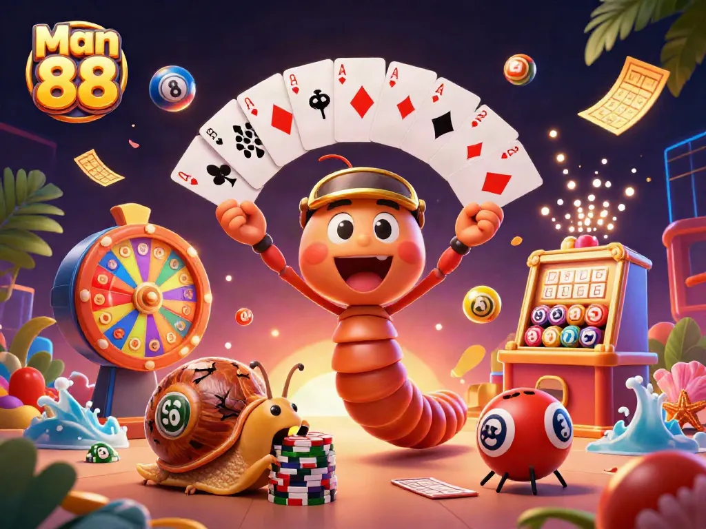 Win big with Man 88 in this vibrant casino scene full of excitement and action!