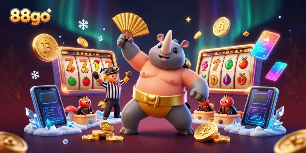 Experience thrilling gameplay with 88go in a vibrant casino scene featuring a sumo champion beetle.