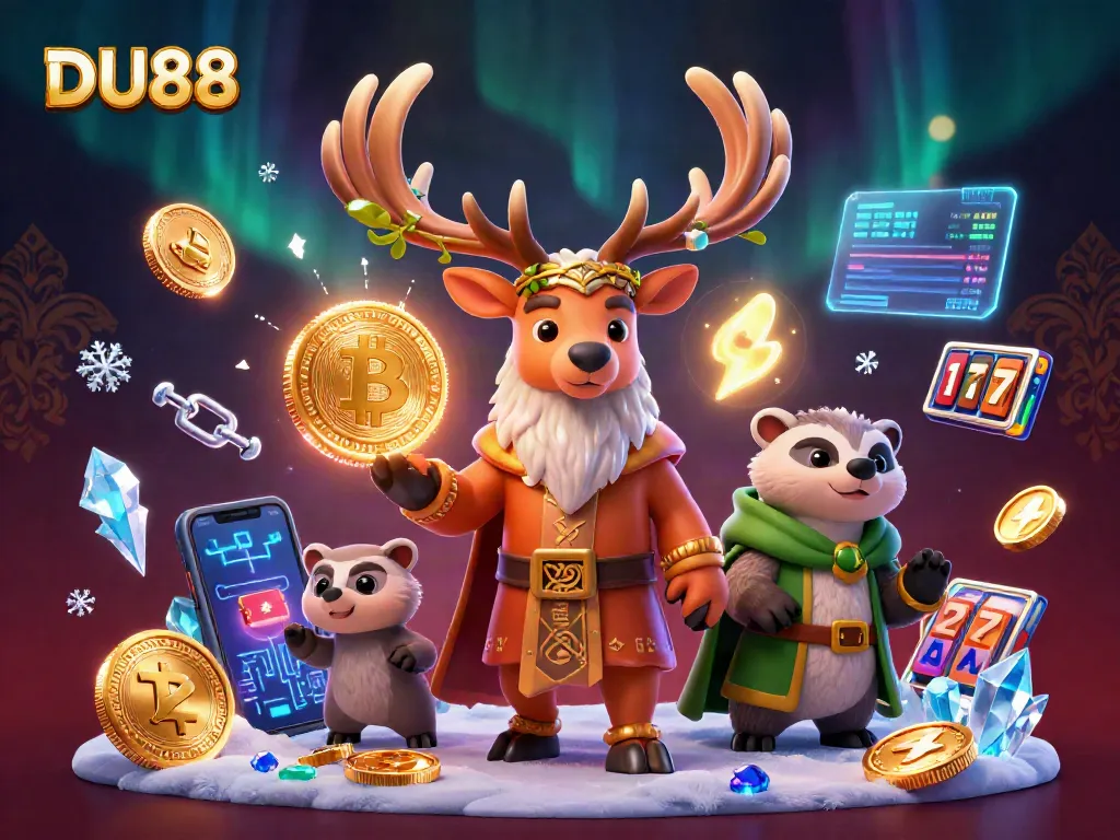 Engage with DU88, featuring a Celtic stag and badger in a vibrant casino scene filled with jackpots.