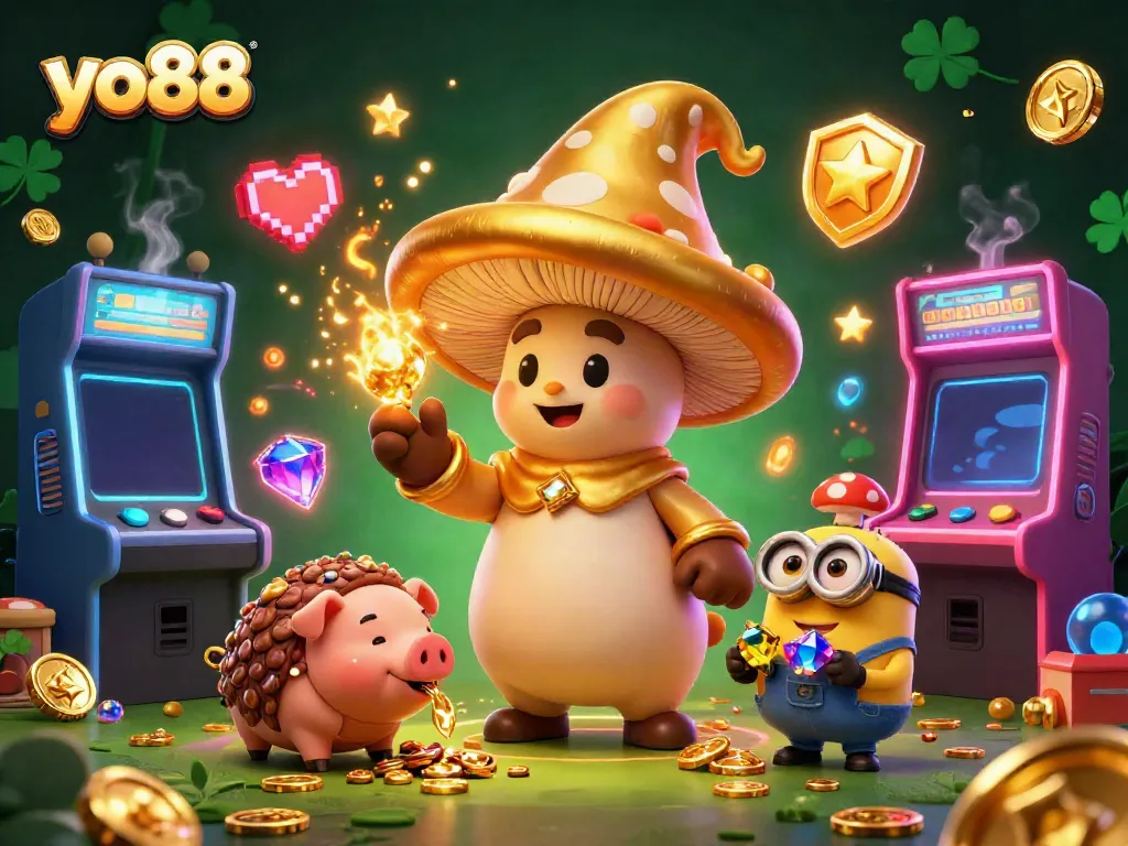 Experience the thrill of winning at yo88 with vibrant casino elements and magical characters.