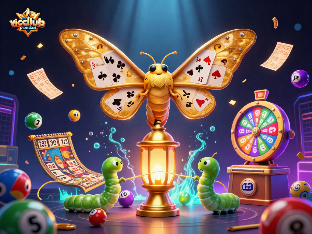 Experience excitement at vicclubgamebai with vibrant lottery balls and casino elements in a grand 3D scene.