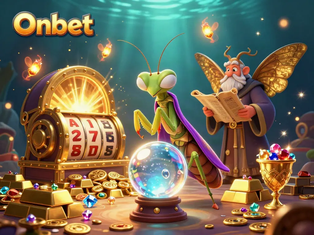 Explore Onbet's vibrant slot gaming scene, featuring whimsical characters and sparkling treasures.